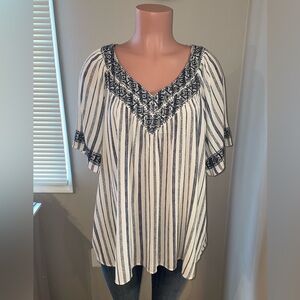 Knox Rose White and Blue Striped Blouse